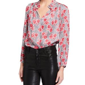 Rebecca Taylor NWT Coral Fleur Silk Jacquard Blouse